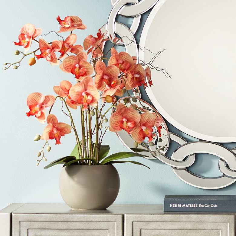 Image 1 Orange Orchid 22 1/2" High Faux Floral in Gray Pot