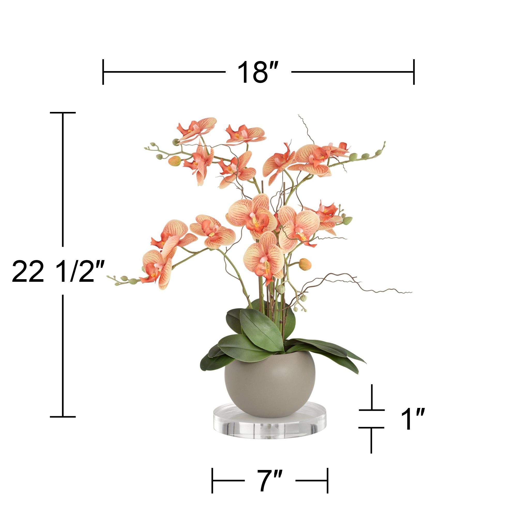 Image 4 Orange Orchid 22 1/2"H Faux Floral With 7" Round Acrylic Riser more views