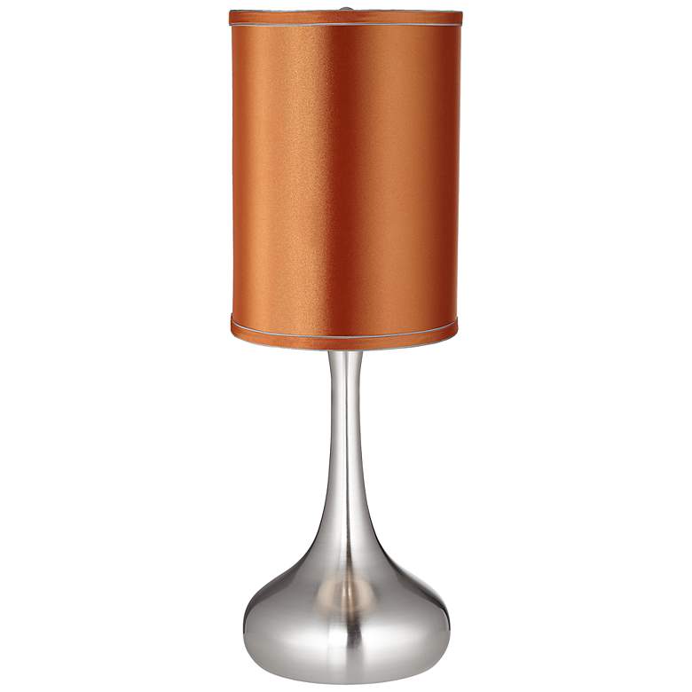 Image 1 Orange Satin Cylinder Shade Steel Droplet Table Lamp