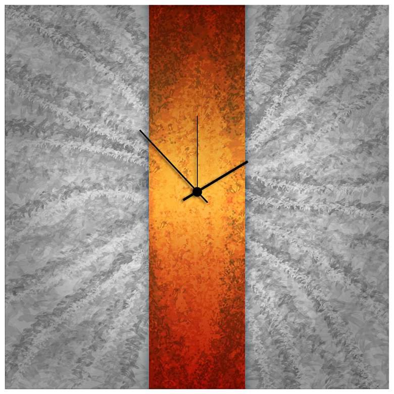 Image 1 Orange Stripe Clock 22 inch Square Metal Wall Art