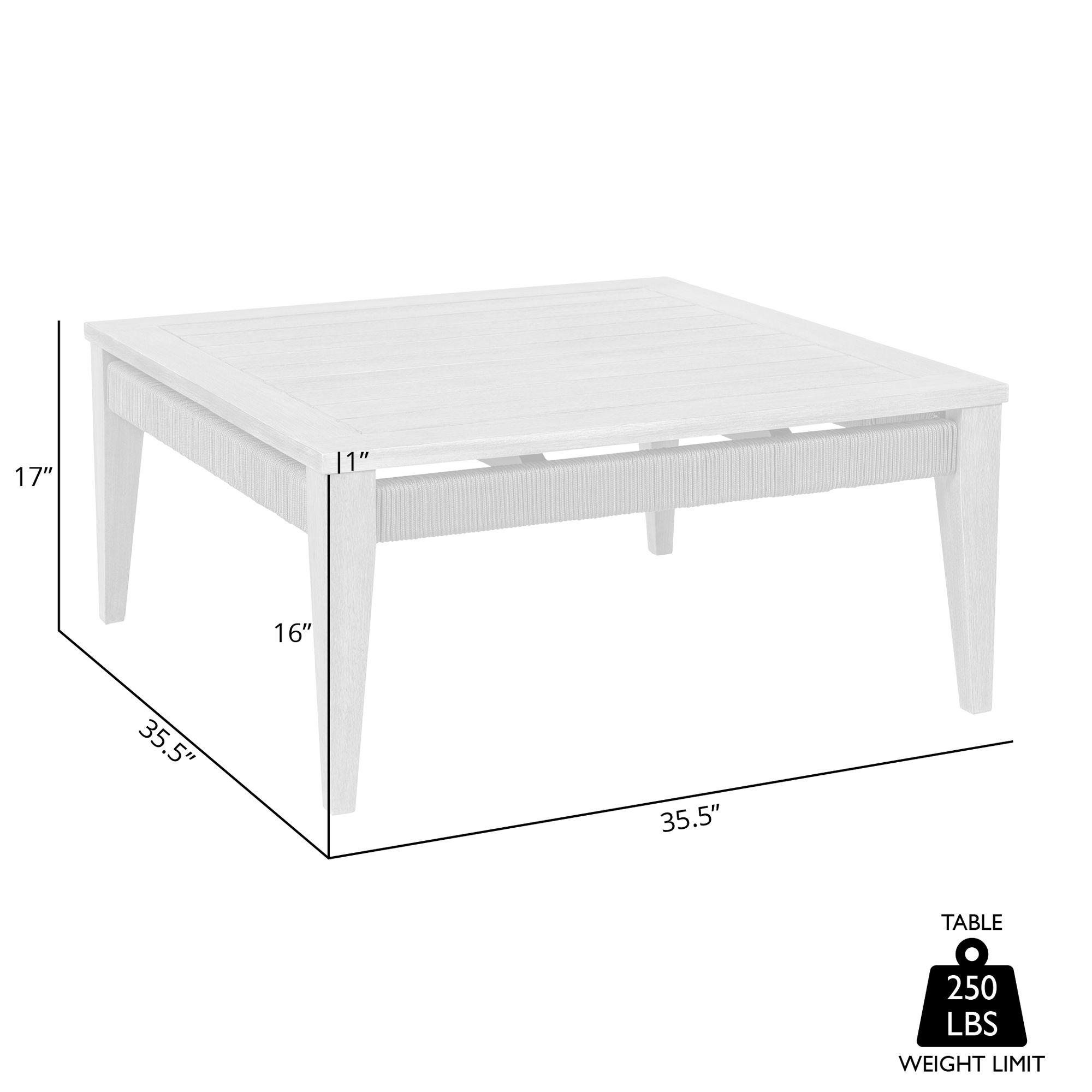 Orbit 35.5 in. Outdoor Square Coffee Table in Weathered Eucalyptus Wood