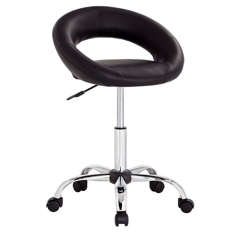 Orbit Black Faux Leather Adjustable Rolling Office Stool more views
