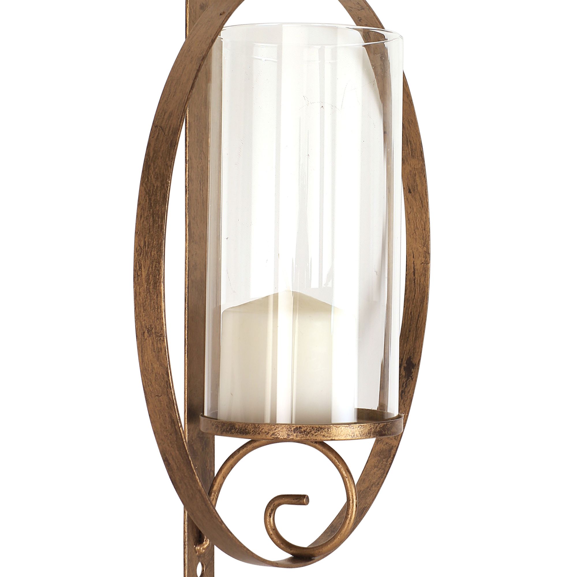 Image 3 Orbit II Antique Gold Wall Sconce Pillar Candle Holder more views