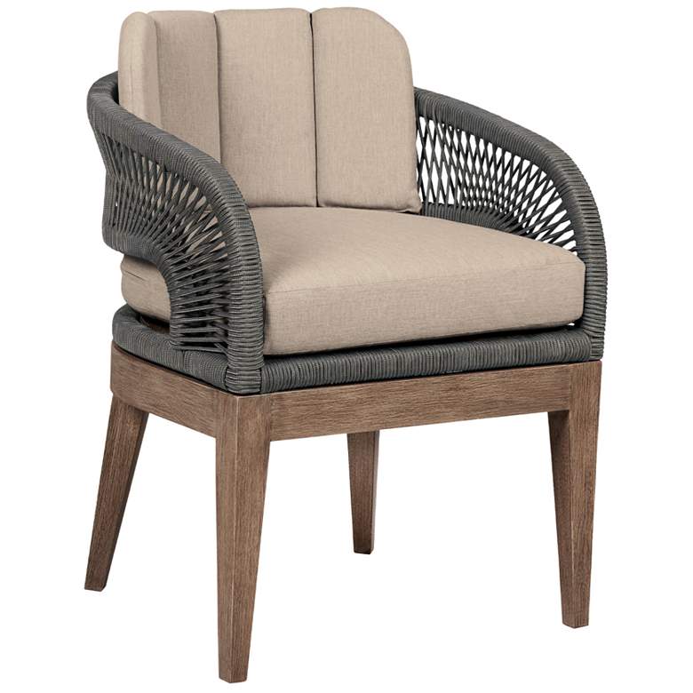 Image 1 Orbit Outdoor Dining Chair in Eucalyptus Wood, Rope, Taupe Olefin Cushions