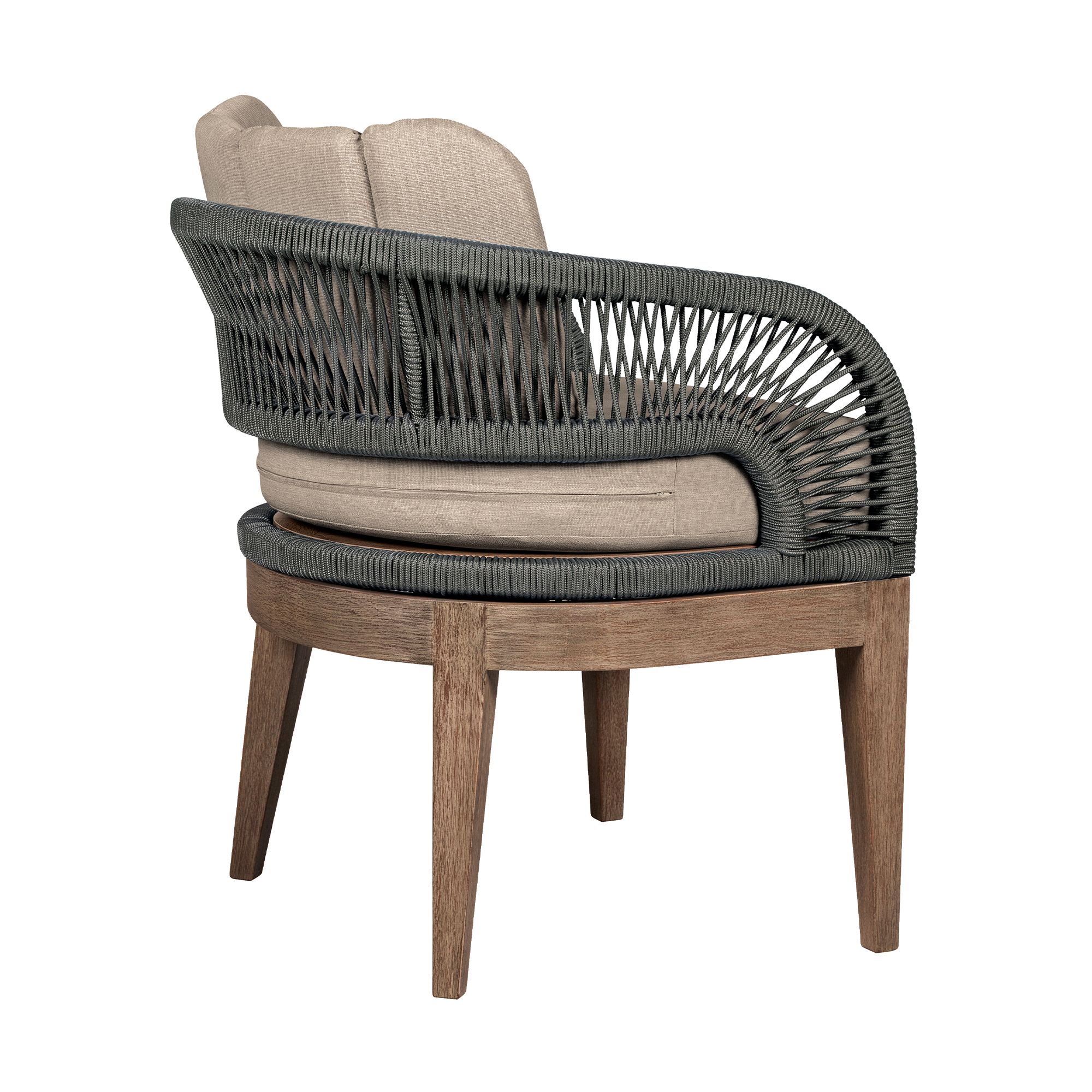 Image 5 Orbit Outdoor Dining Chair in Eucalyptus Wood, Rope, Taupe Olefin Cushions more views