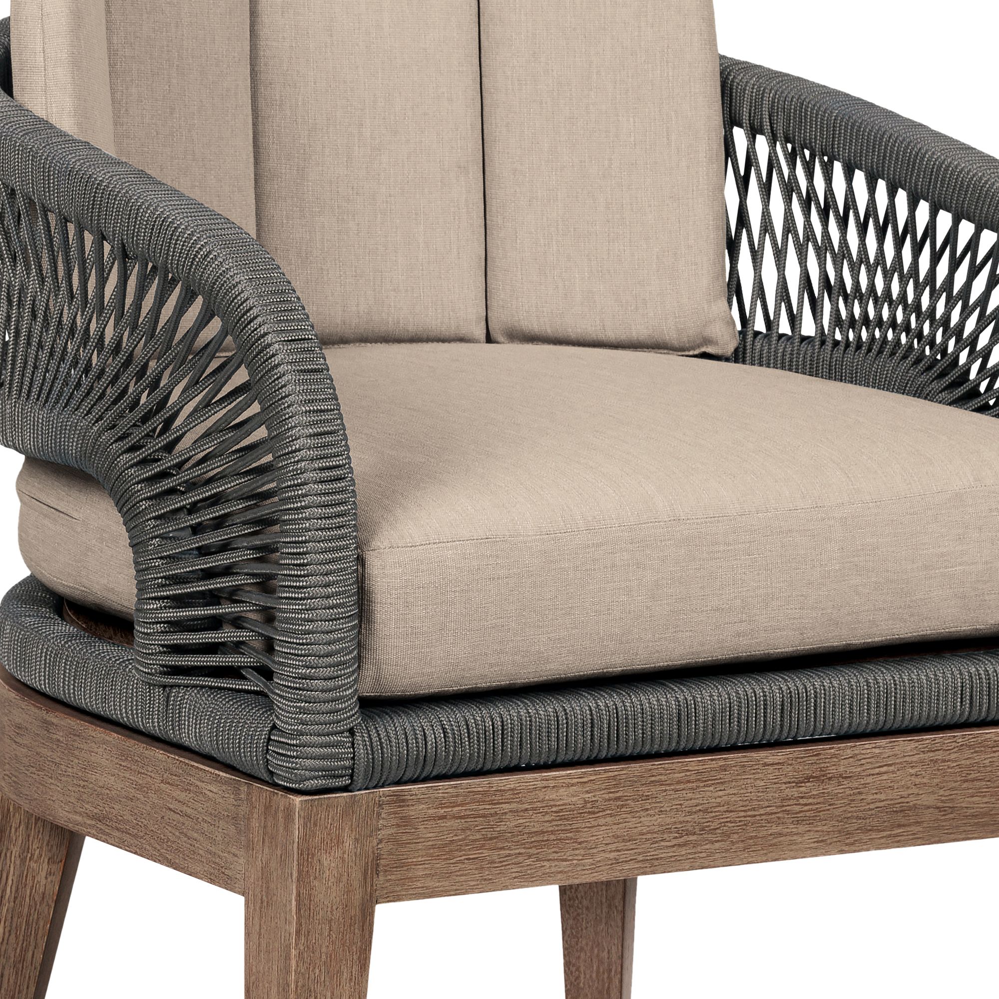 Image 6 Orbit Outdoor Dining Chair in Eucalyptus Wood, Rope, Taupe Olefin Cushions more views