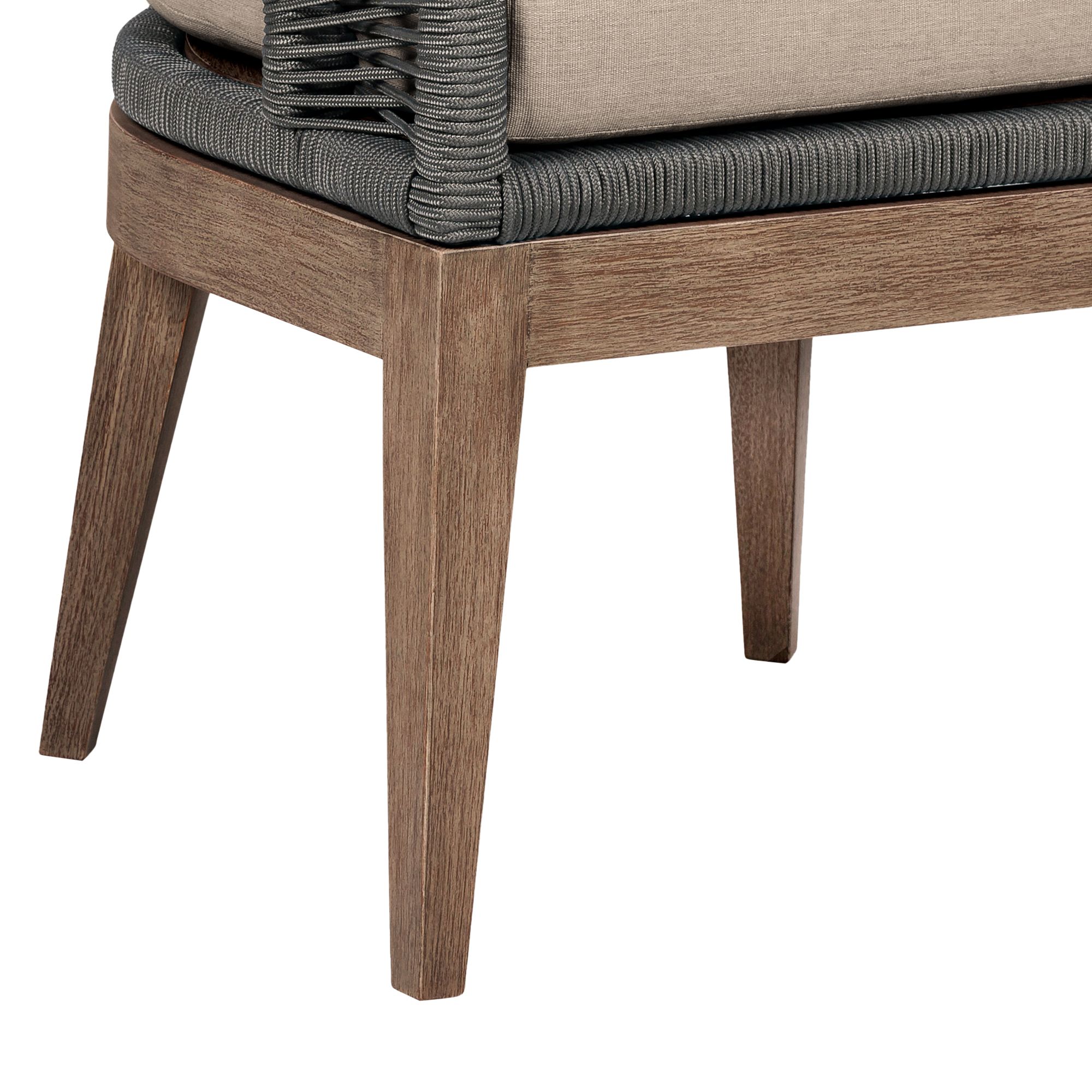 Orbit Outdoor Dining Chair in Eucalyptus Wood, Rope, Taupe Olefin Cushions