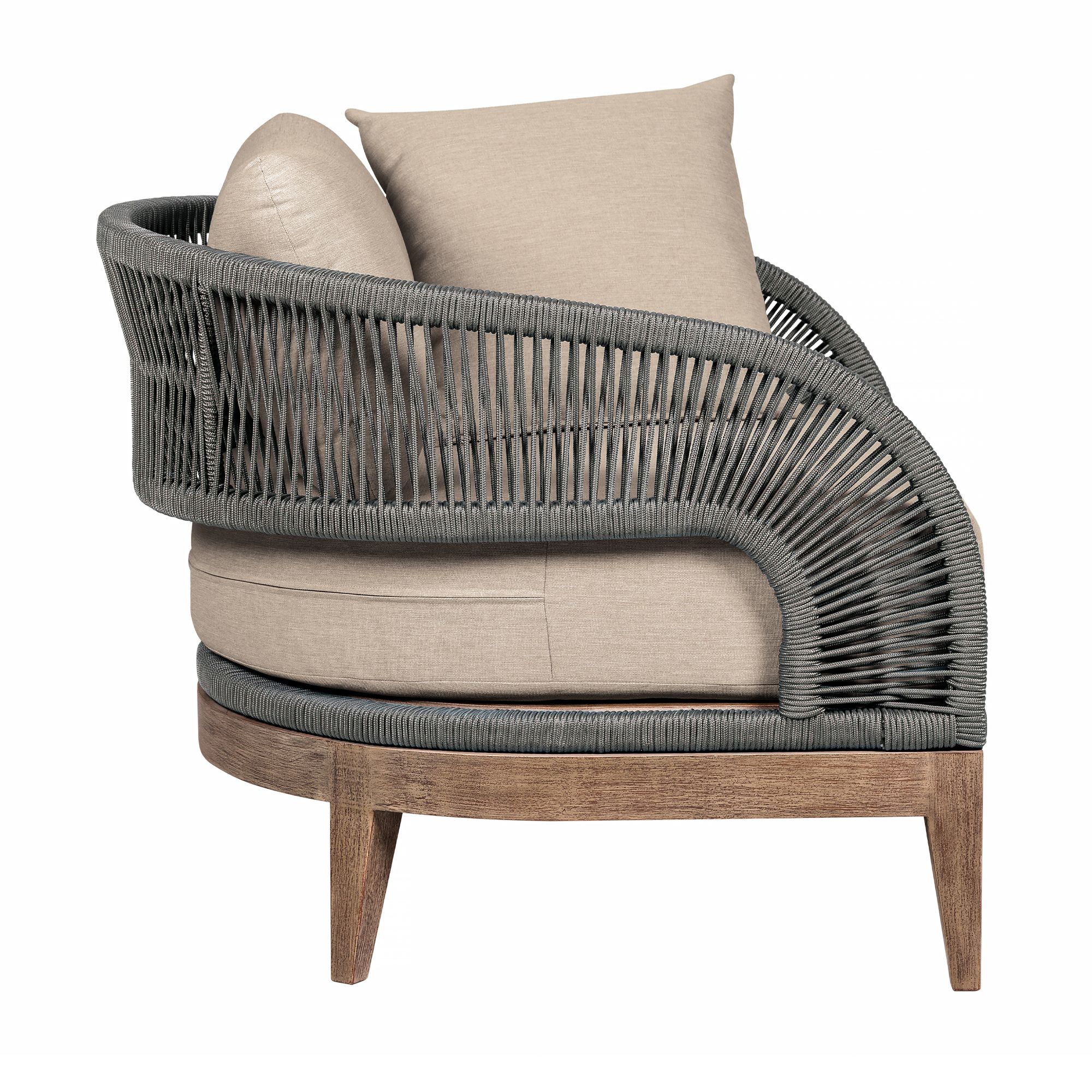 Image 4 Orbit Outdoor Patio Chair in Eucalyptus Wood, Rope, Taupe Olefin Cushions more views