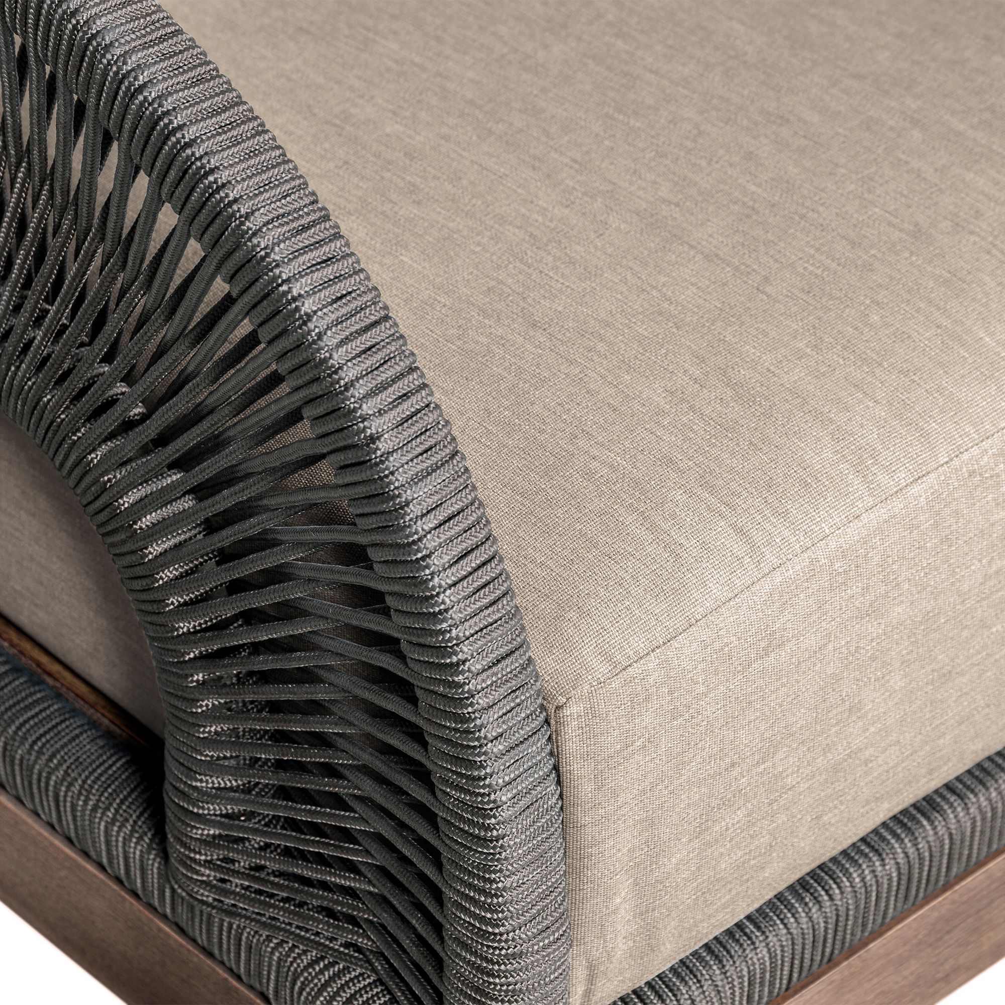 Image 6 Orbit Outdoor Patio Chair in Eucalyptus Wood, Rope, Taupe Olefin Cushions more views