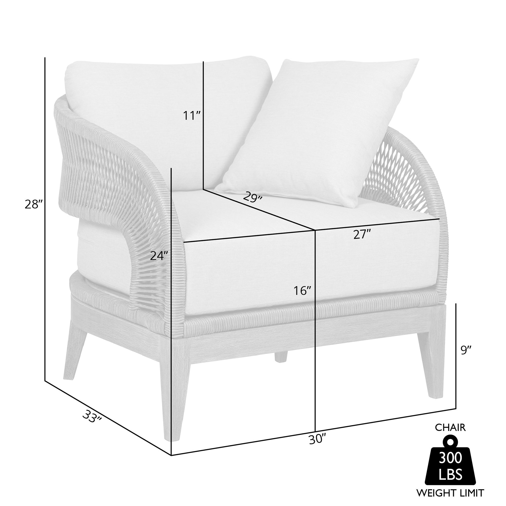 Orbit Outdoor Patio Chair in Eucalyptus Wood, Rope, Taupe Olefin Cushions