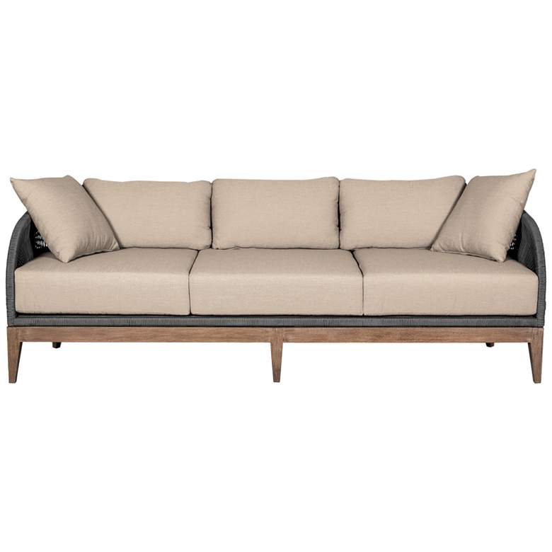 Image 1 Orbit Outdoor Patio Sofa in Eucalyptus Wood, Rope and Taupe Olefin Cushions