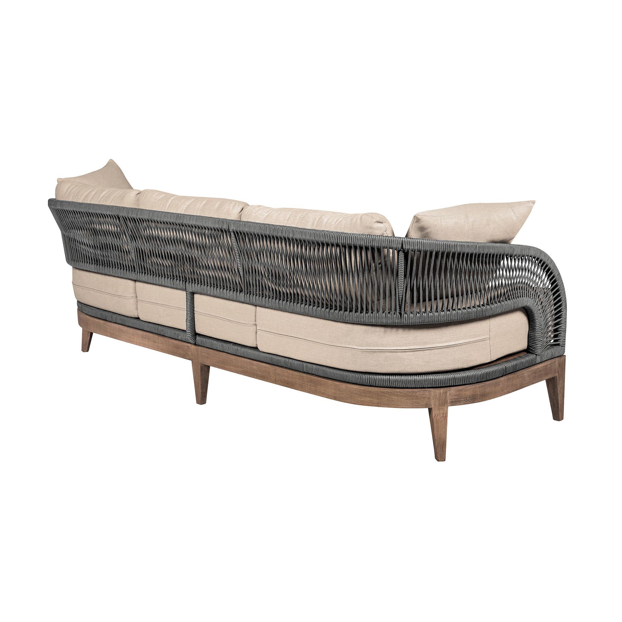 Image 4 Orbit Outdoor Patio Sofa in Eucalyptus Wood, Rope and Taupe Olefin Cushions more views