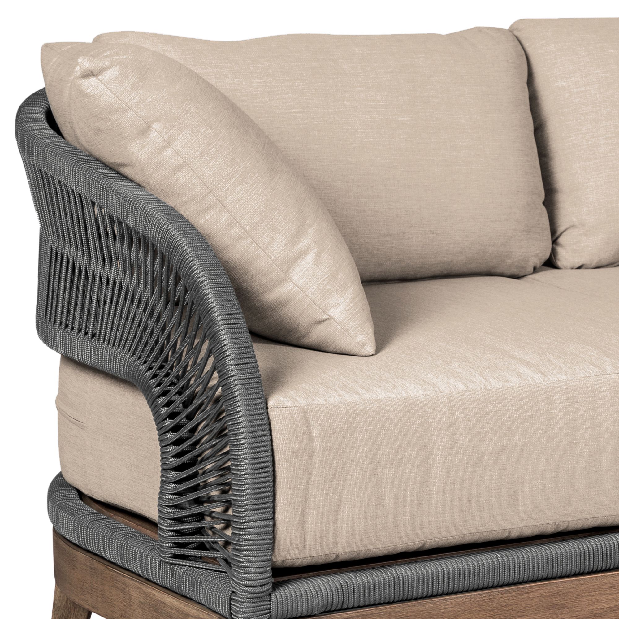 Image 5 Orbit Outdoor Patio Sofa in Eucalyptus Wood, Rope and Taupe Olefin Cushions more views