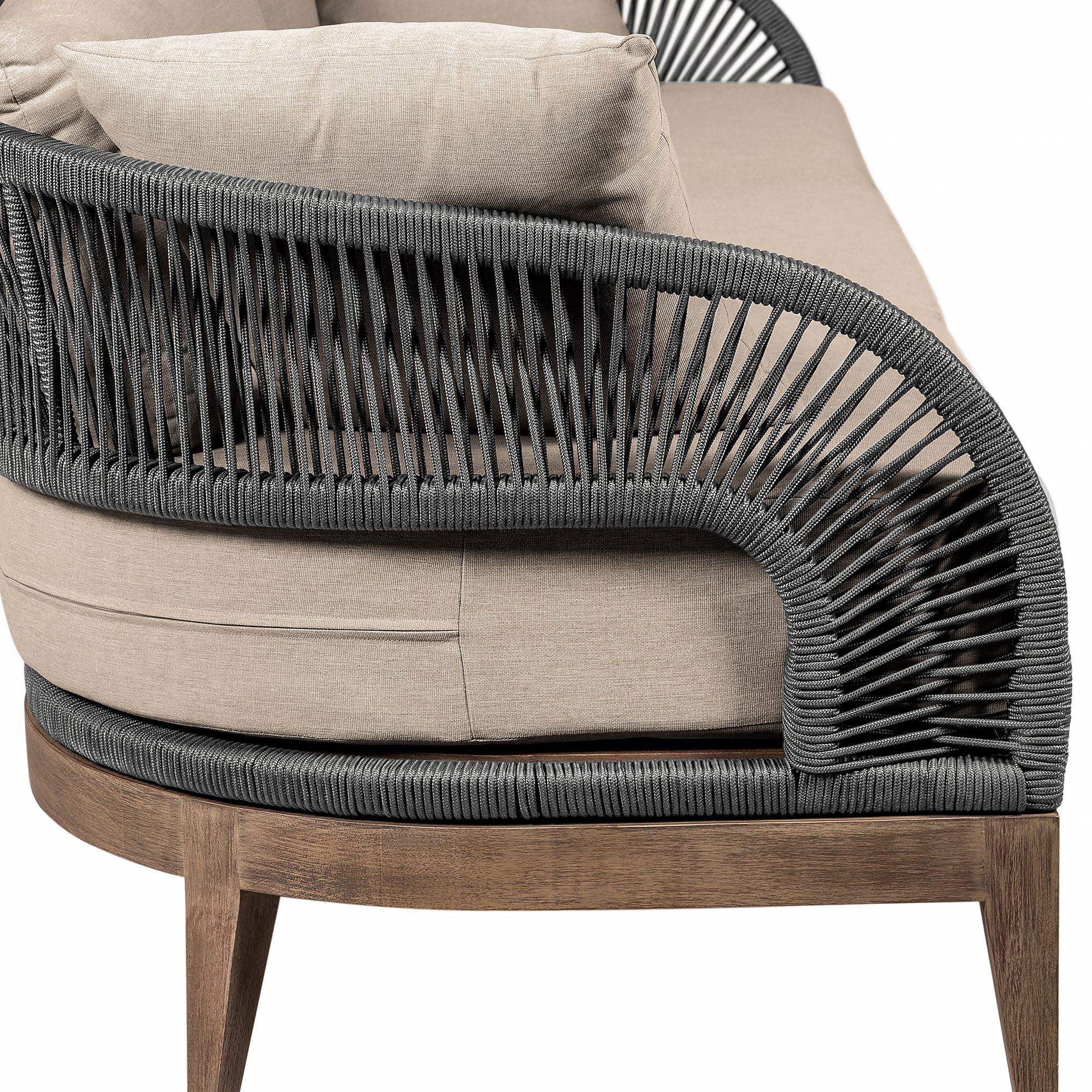 Image 6 Orbit Outdoor Patio Sofa in Eucalyptus Wood, Rope and Taupe Olefin Cushions more views