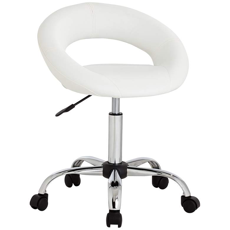Image 2 Orbit White Faux Leather Adjustable Rolling Office Stool