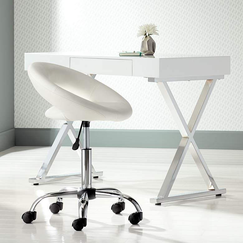 Image 1 Orbit White Faux Leather Adjustable Rolling Office Stool