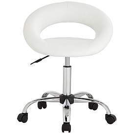 Image4 of Orbit White Faux Leather Adjustable Rolling Office Stool more views