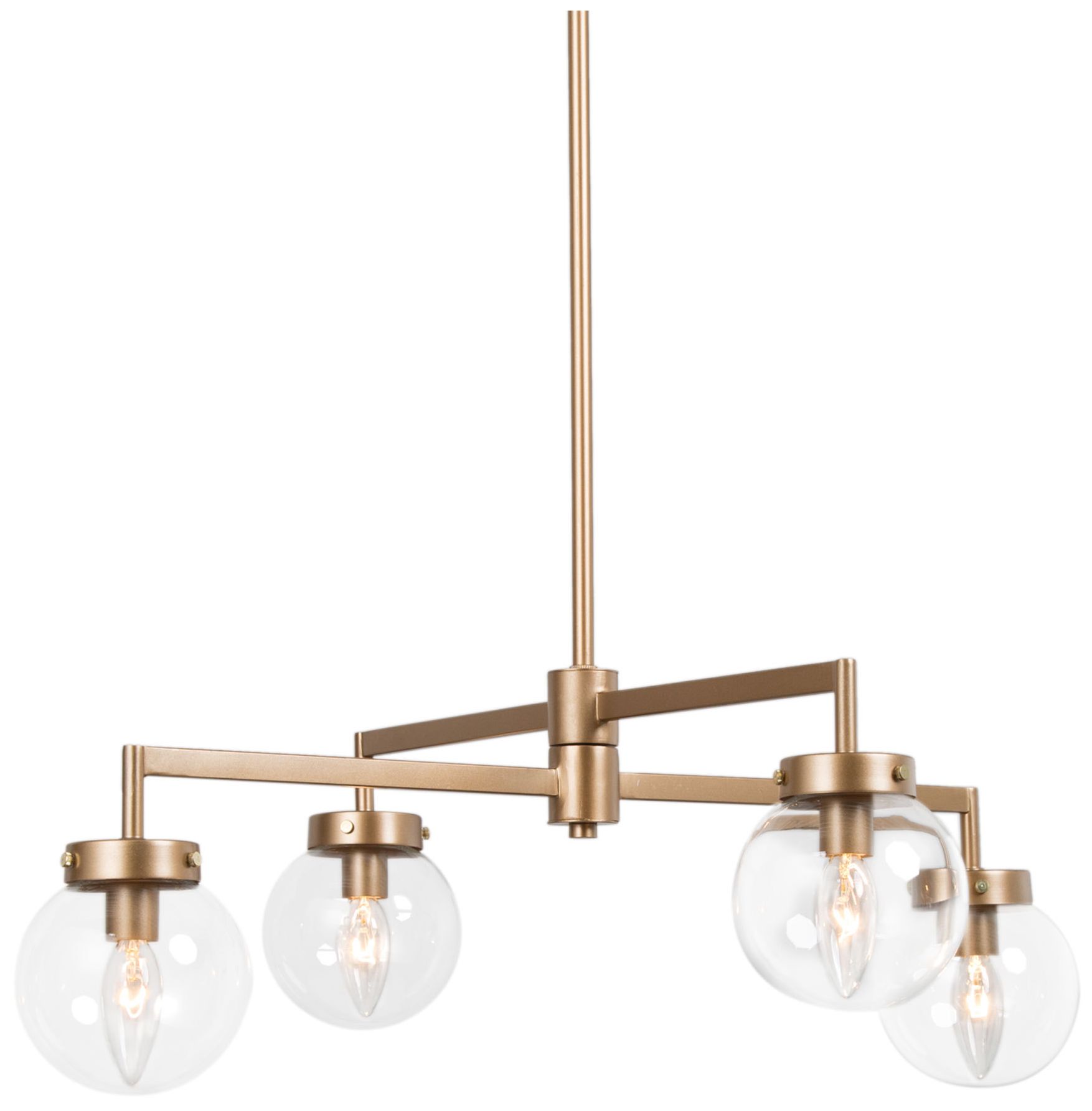 Orbita 26"W 4-Light Modern Gold Linear Chandelier with Globe Glass
