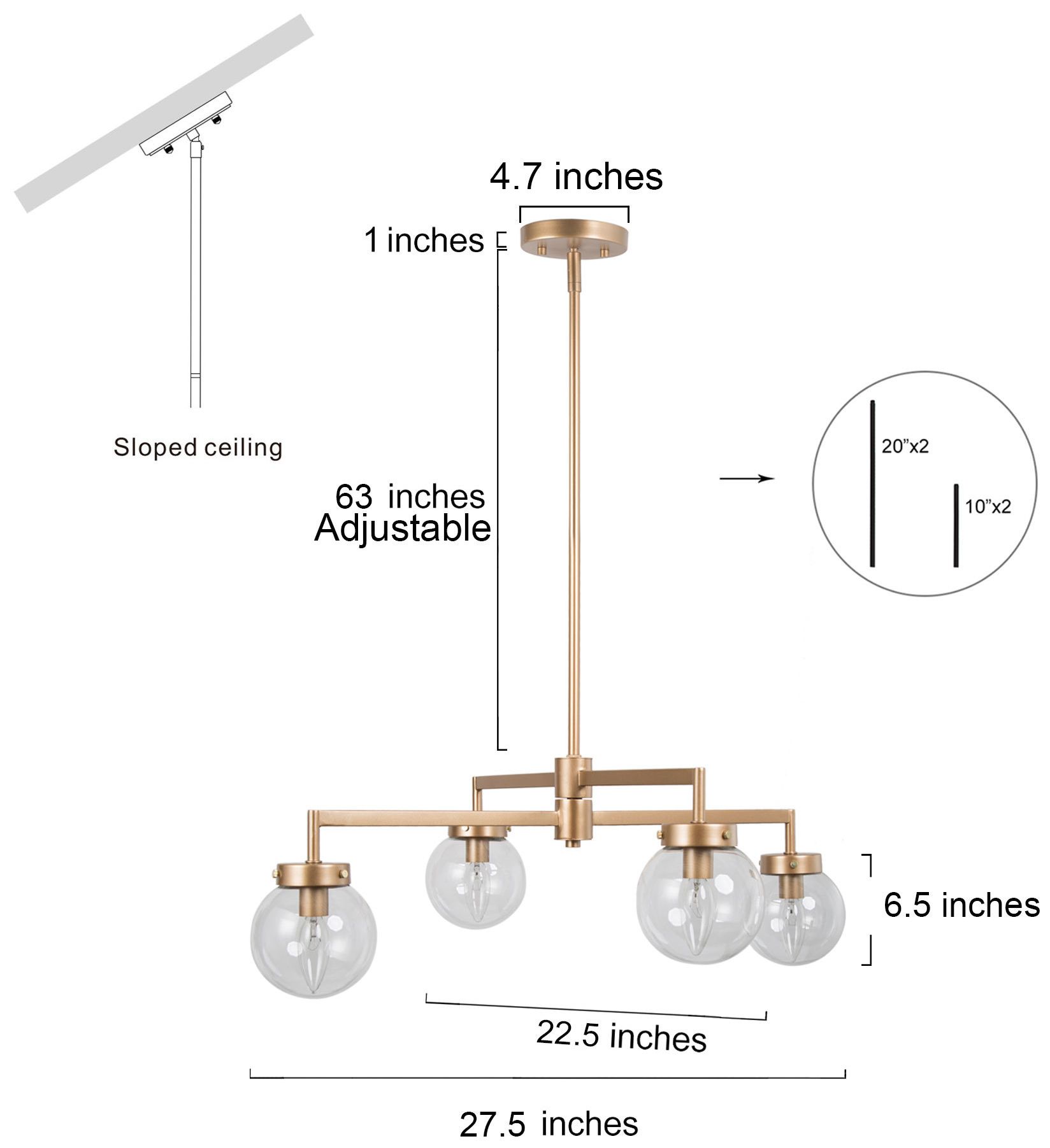 Image 2 Orbita 26"W 4-Light Modern Gold Linear Chandelier with Globe Glass more views