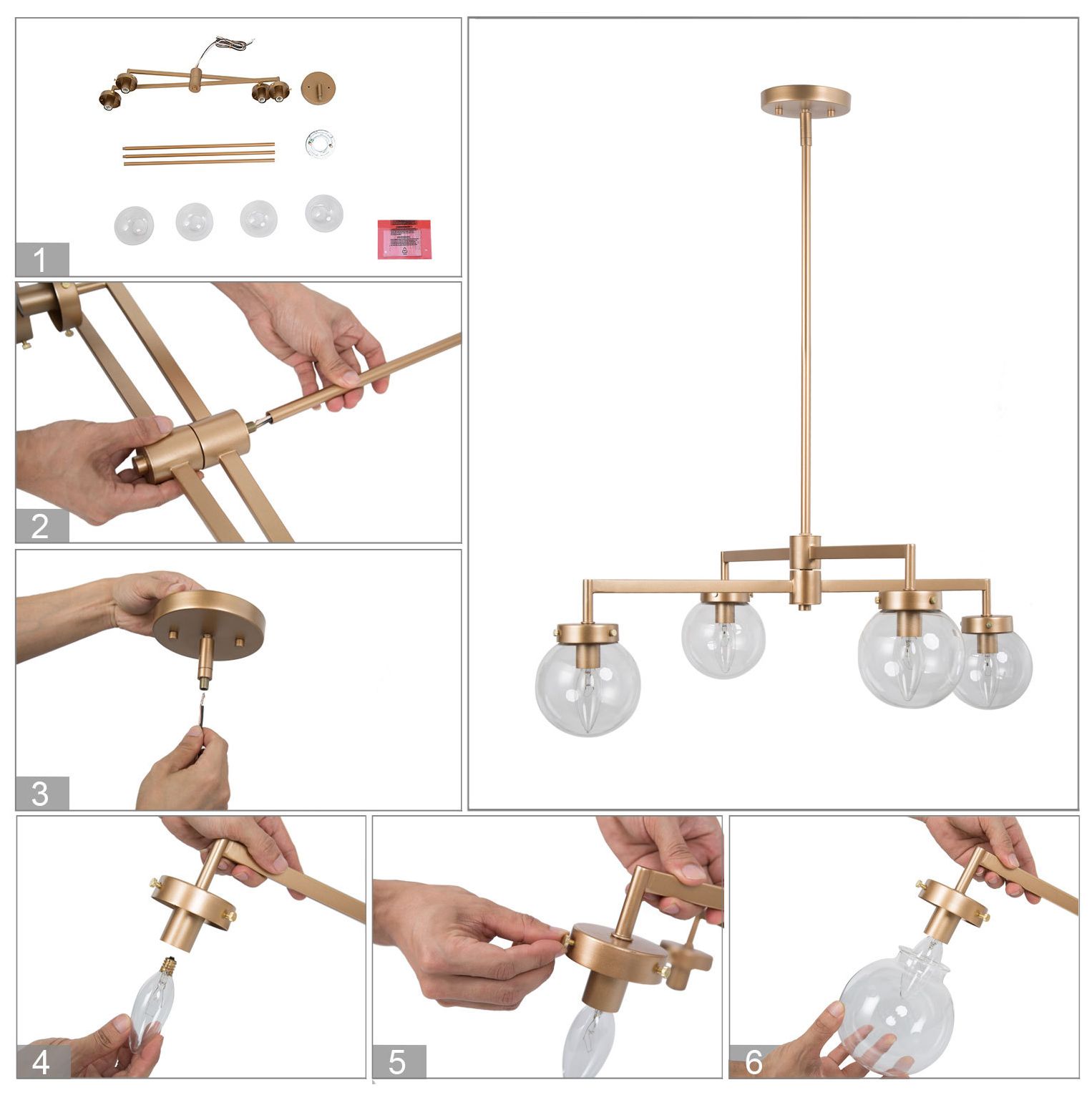 Image 6 Orbita 26"W 4-Light Modern Gold Linear Chandelier with Globe Glass more views