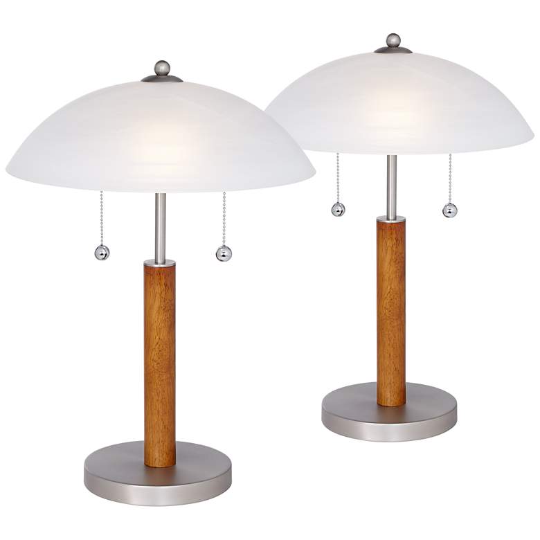 Image 1 Orbital 19 1/2" Brushed Steel-Wood Table Lamps - Set of 2