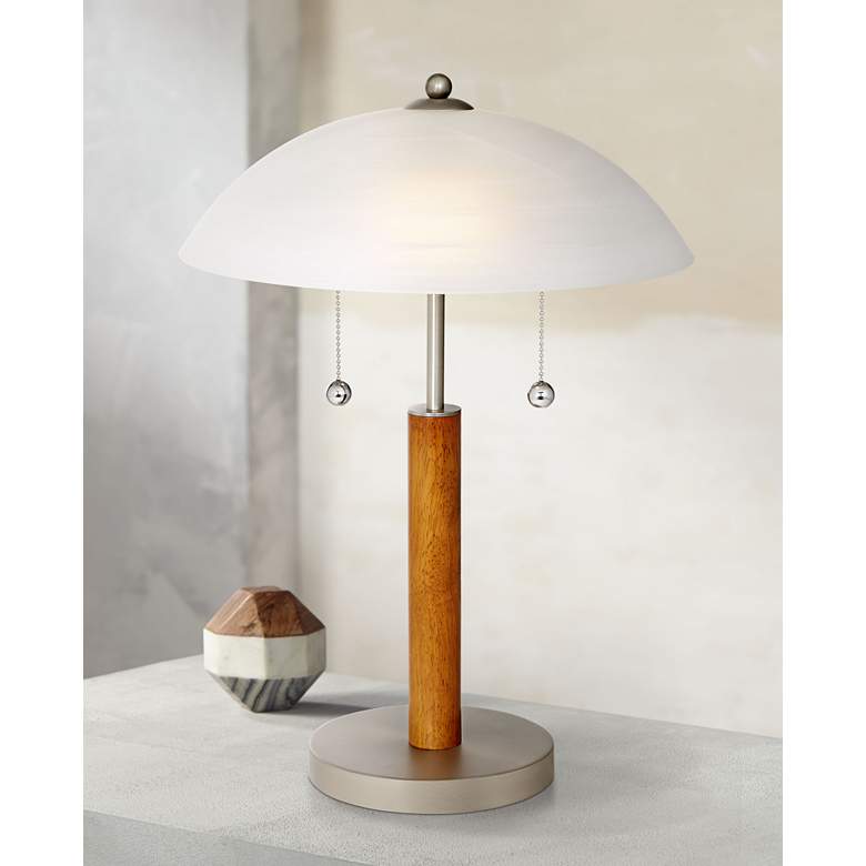 Image 1 Orbital 19 1/2 inch High Brushed Nickel and Wood Column Desk Lamp