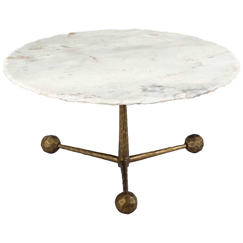 Image 1 Orbital 32 inch Wide White Marble and Brass Round Cocktail Table