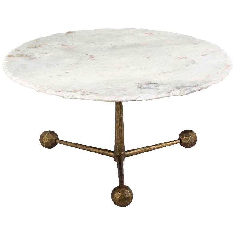 Image 1 Orbital 32" Wide White Marble and Brass Round Cocktail Table