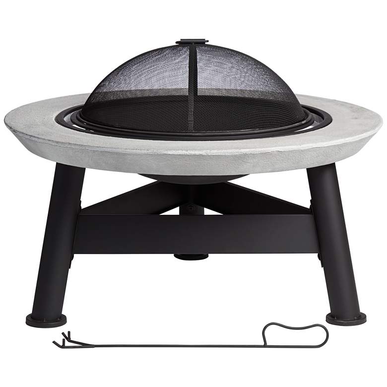 Image 1 Orbiter 30" Wide Round Black Wood Burning Outdoor Fire Pit