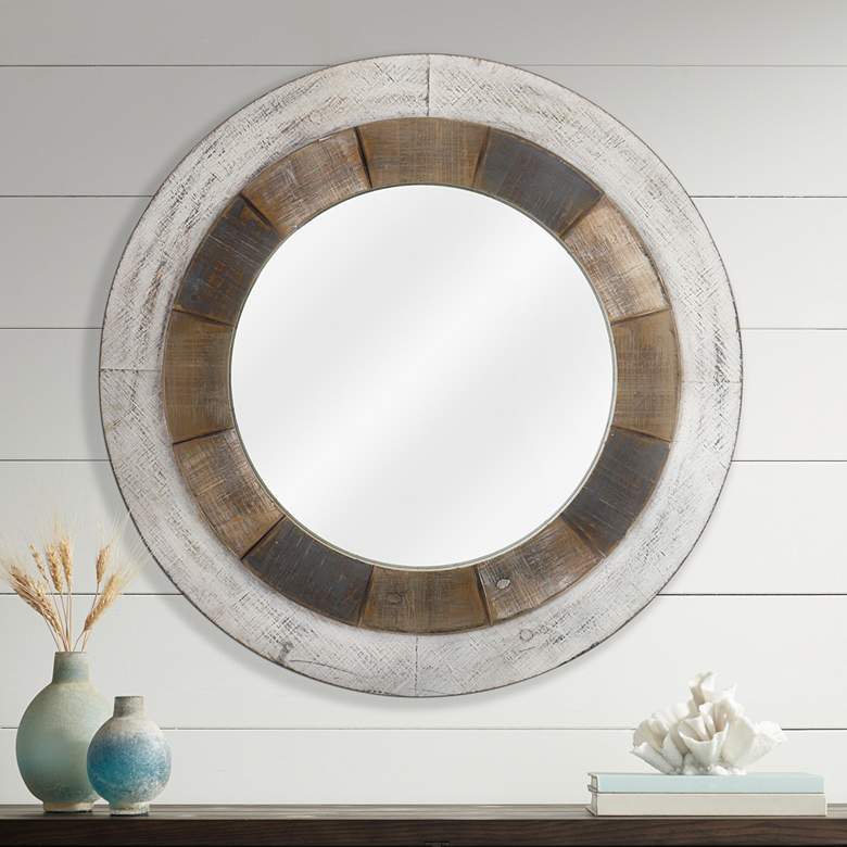 Image 1 Orbiting Natural and White-Washed 31 1/2" Round Wall Mirror