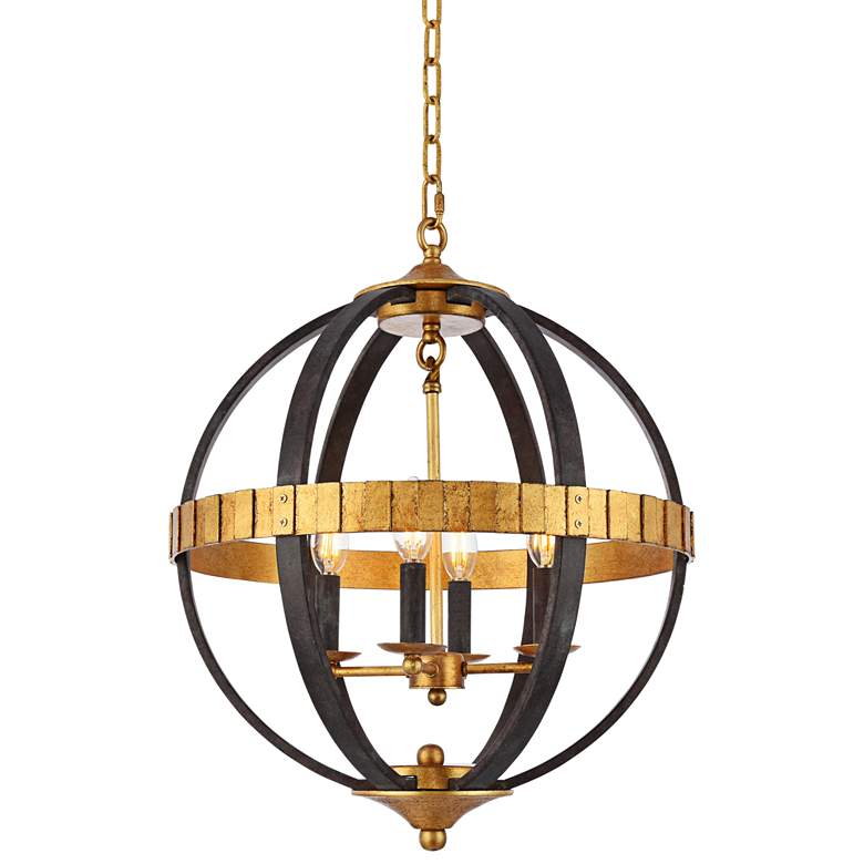 Image 1 Orbus 18"W Saddle Rust and Golden Iron 4-Light Pendant