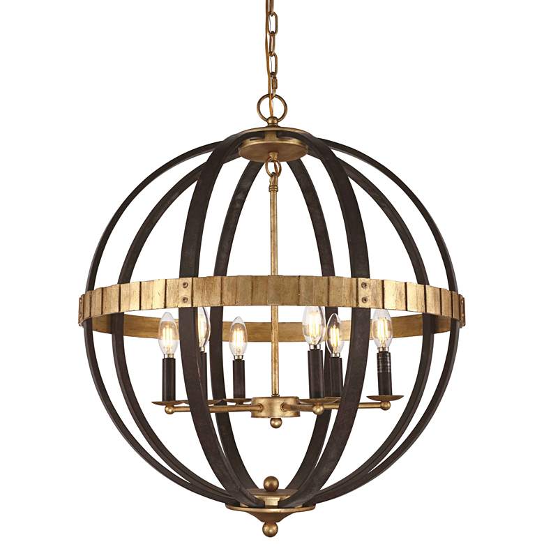 Image 1 Orbus 24"W Saddle Rust and Golden Iron 6-Light Orb Pendant