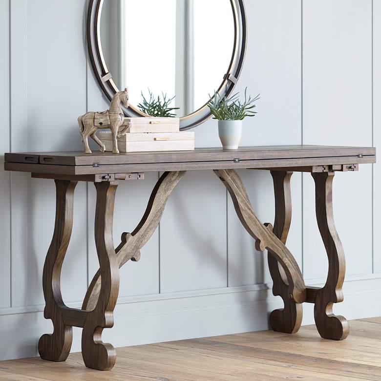 Image 1 Orchard 64" Wide Pine Wood Foldout Console Table