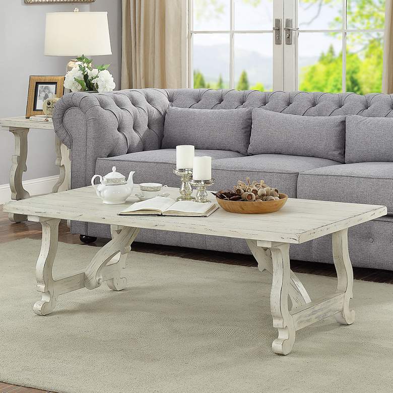 Image 1 Orchard Park 54" Wide White Rub Wood Cocktail Table