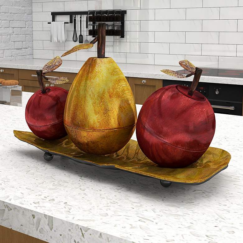 Image 1 Orchard Street 19 inch Wide Red Gold Metal Fruits Figurine