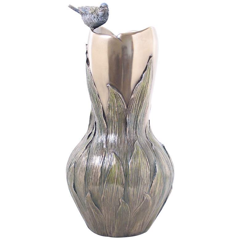 Image 1 Orchid and Blue Tit Bronze 13 3/4 inch High Vase