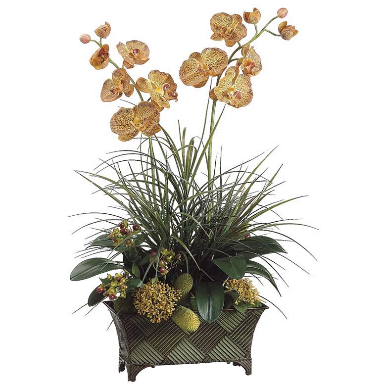 Image 1 Orchid and Grass 35 inch High Faux Flower Arrangement