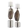 Ore Nickel Silver Glass Pillar Candle Holders Set of 2