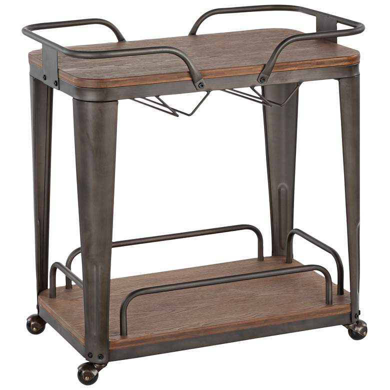 Image 1 Oregon Espresso Wood and Antique Metal 2-Shelf Bar Cart