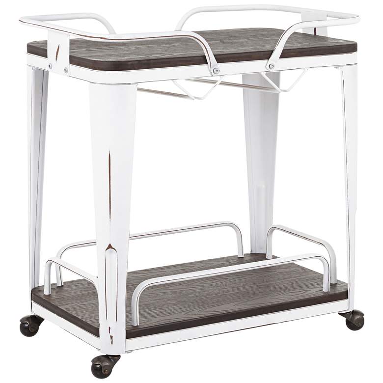 Image 1 Oregon Espresso Wood and Vintage White 2-Shelf Bar Cart