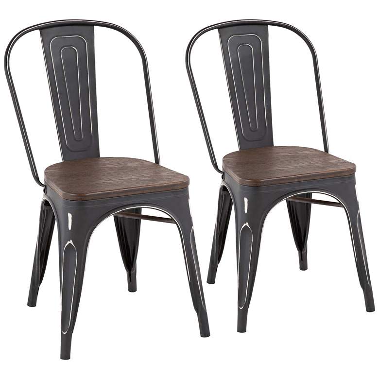Oregon Vintage Black Metal Stackable Dining Chairs Set of 2