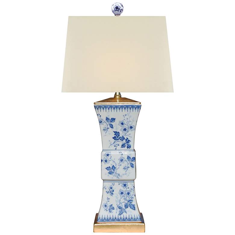 Image 1 Orem Blue and White Porcelain Floral Square Vase Table Lamp