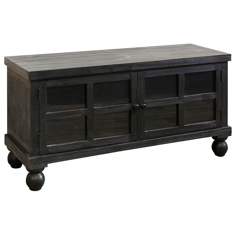 Image 1 Oren 45.5" Wide 2 Antique Mirrored Door Black Media Cabinet