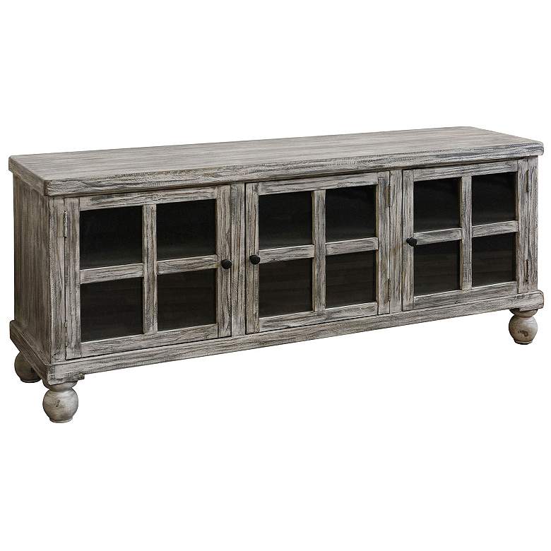 Image 1 Oren 62" Wide 3 Antique Mirrored Door Weathered Gray Media Cabinet