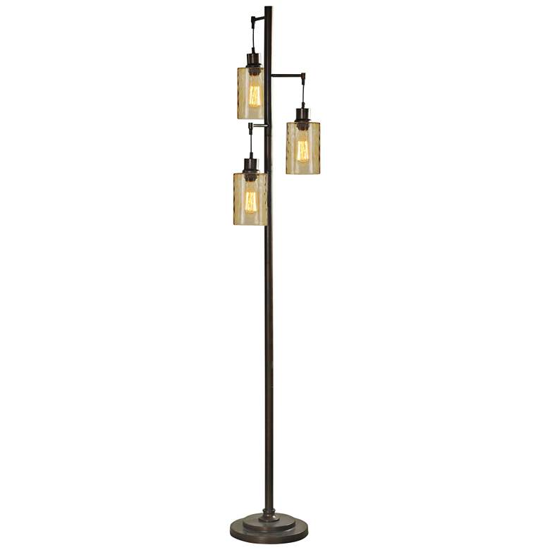 Image 2 Oren 72" High 3-Light Industrial Bronze Glass Shades Floor Lamp