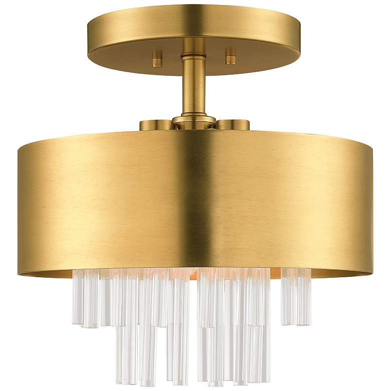 Image 2 Orenberg 13 inch Wide Brass and Crystal Rods 3-Light Drum Ceiling Light