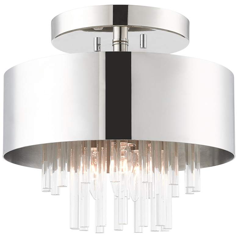 Image 2 Orenberg 13 inch Wide Polished Nickel Crystal Rods 3-Light Ceiling Light