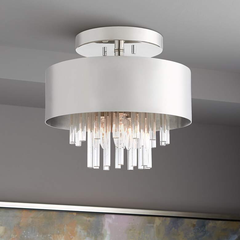 Image 1 Orenberg 13" Wide Polished Nickel Crystal Rods 3-Light Ceiling Light