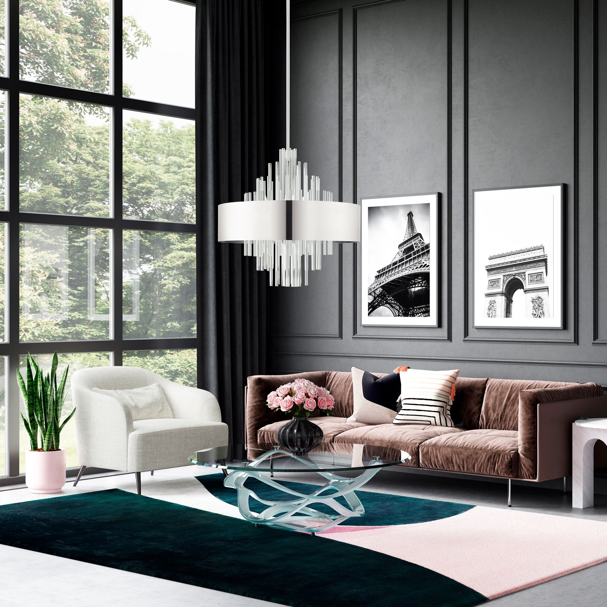 Orenburg 10 Light Polished Nickel Pendant Chandelier in scene