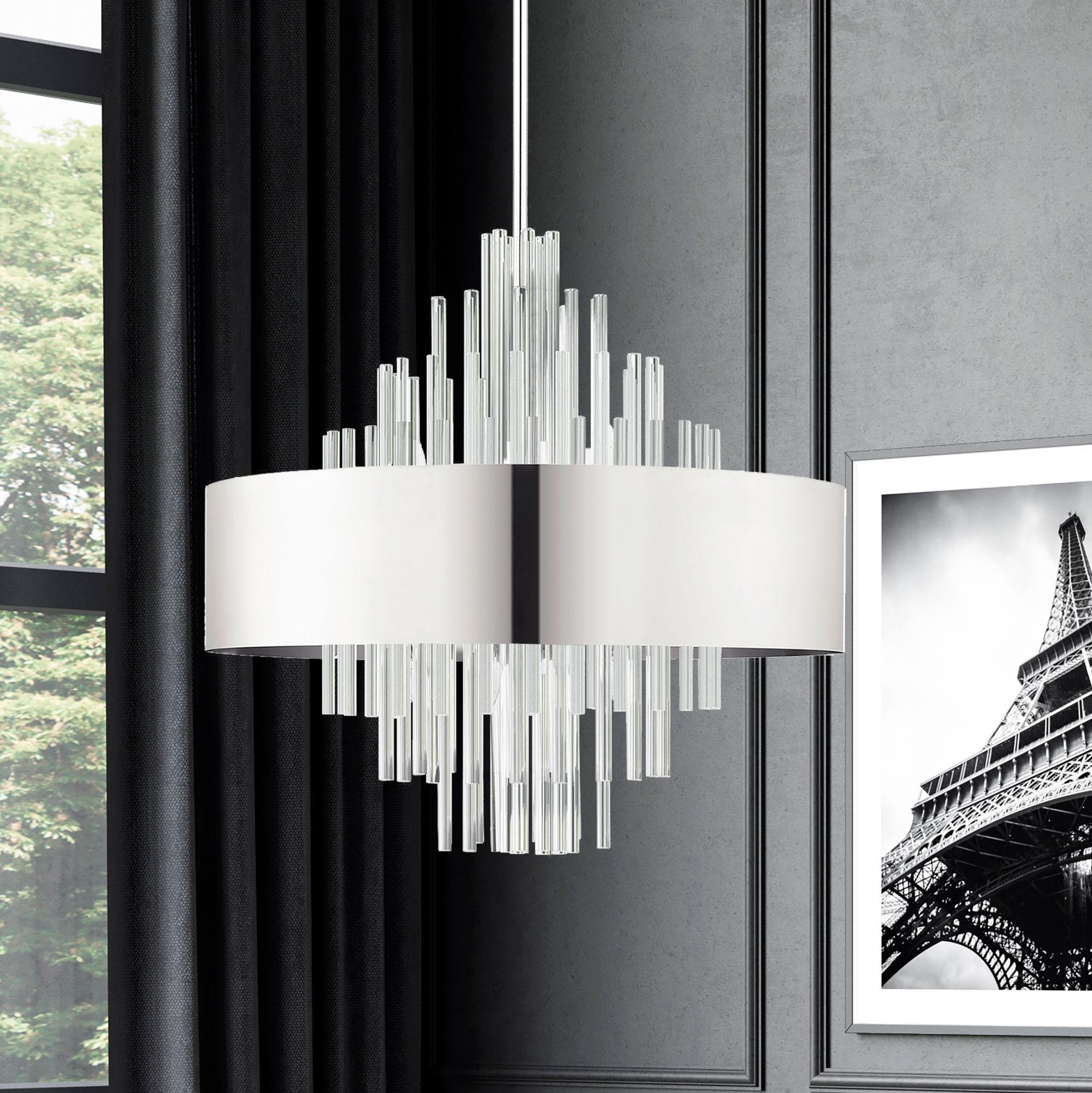 Orenburg 10 Light Polished Nickel Pendant Chandelier in scene